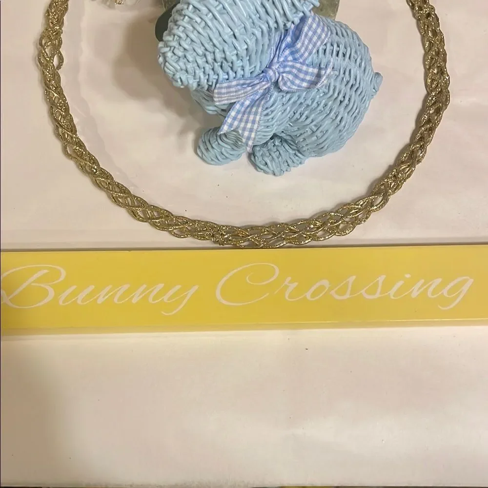 Easter Holiday Wreath, with Blue Bunny and Sign.